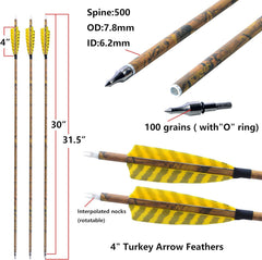 AMEYXGS camo carbon arrow with rotatable nock for bow compatibility
