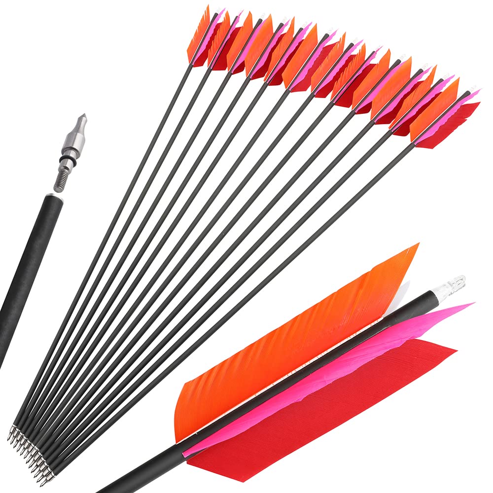 AMEYXGS flu flu arrows 30-inch pink-orange for high visibility practice.