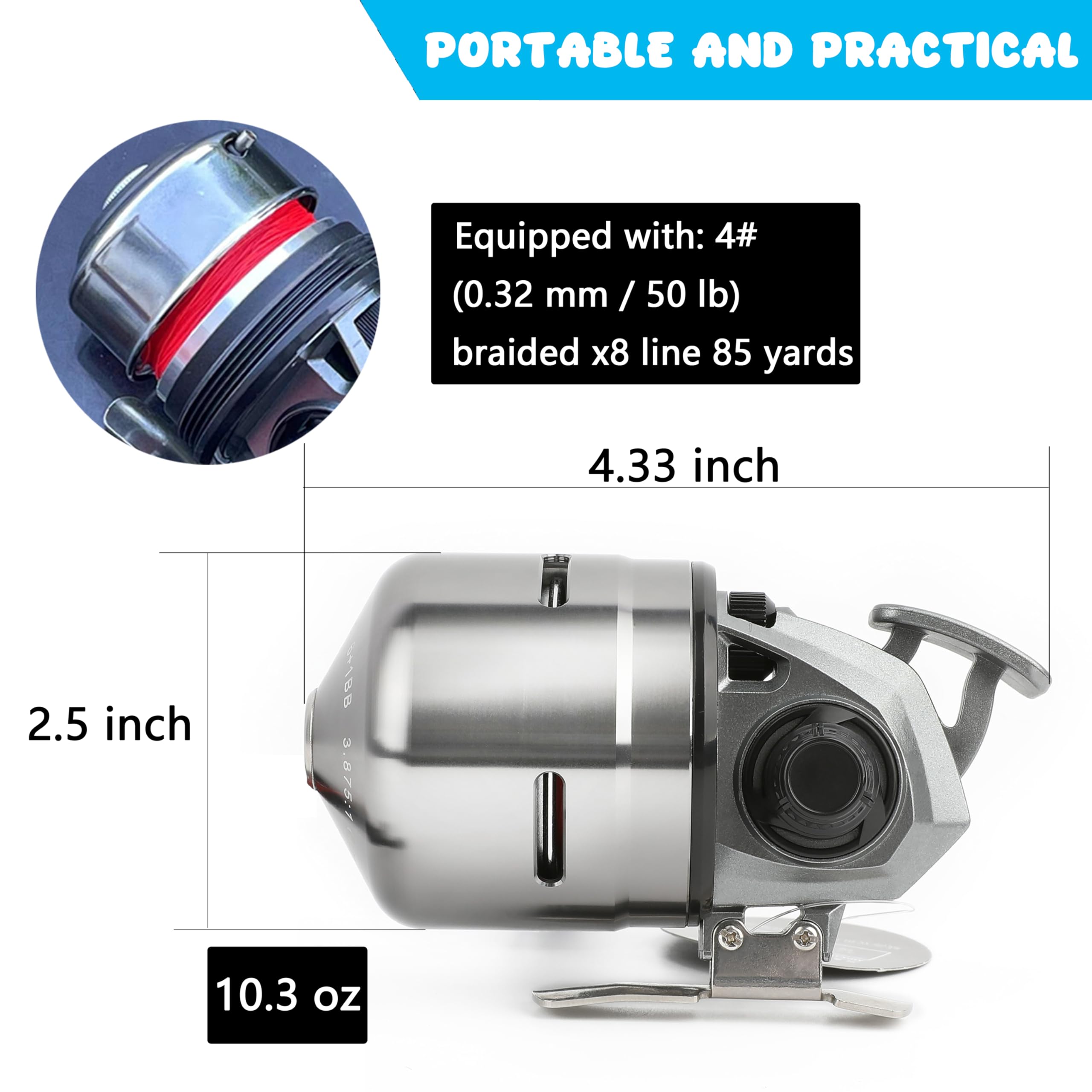 AMEYXGS MPX39 lightweight bowfishing reel at 10.3 ounces for easy handling