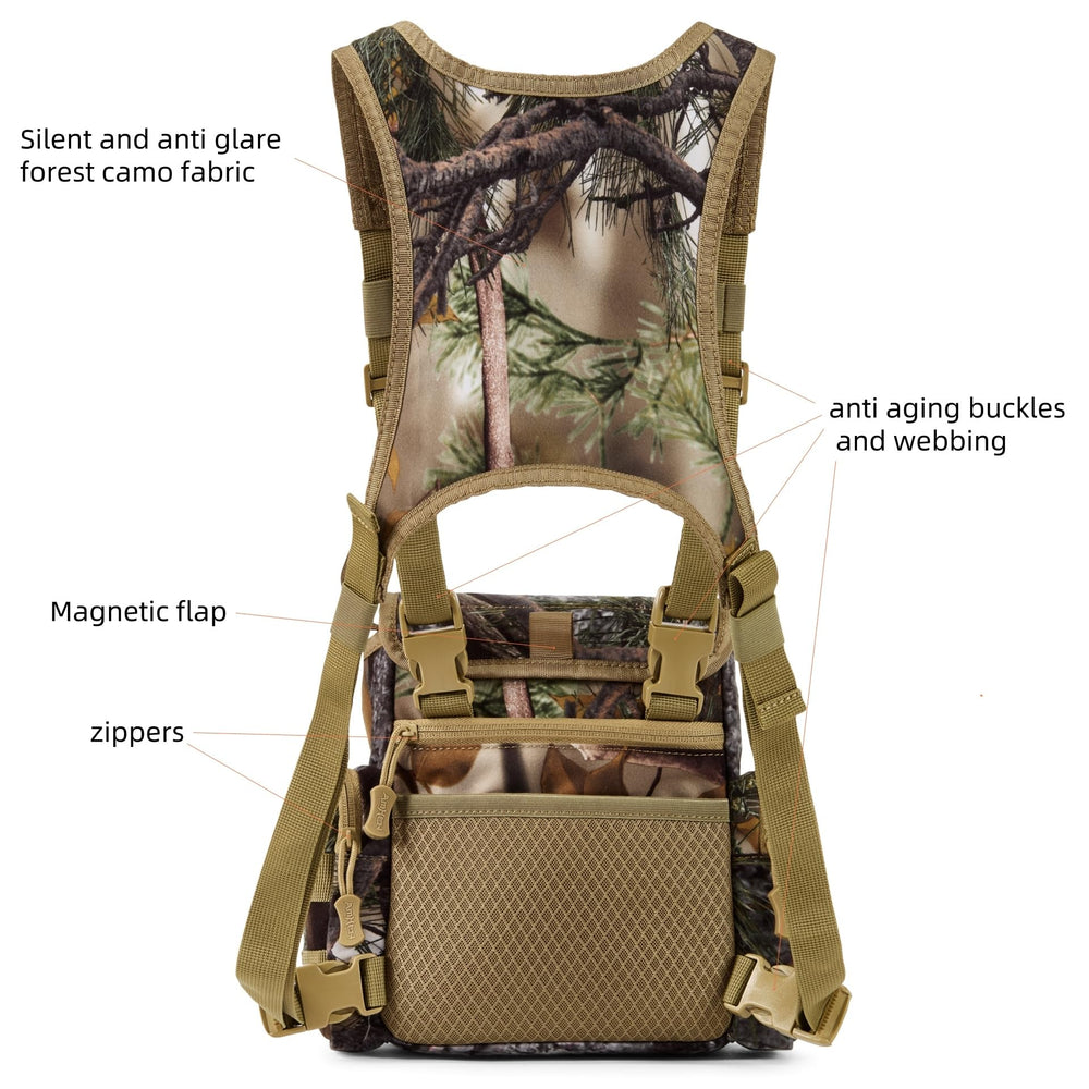AMHEH binocular harness magnetic flap delivers silent, secure lid in the field.