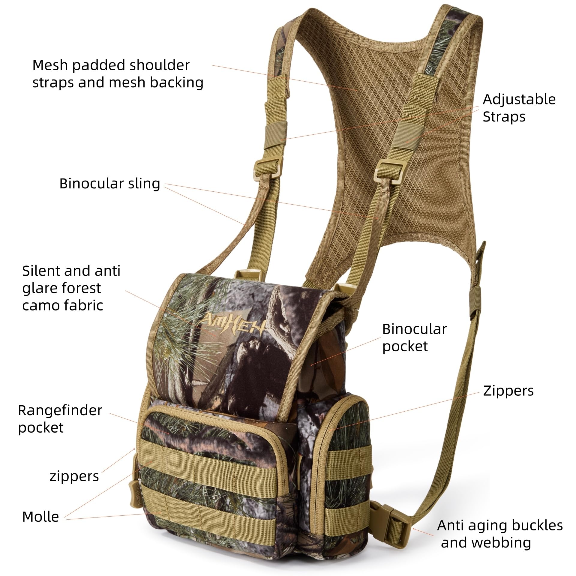 AMHEH binocular harness side pockets provide versatile storage during hikes.