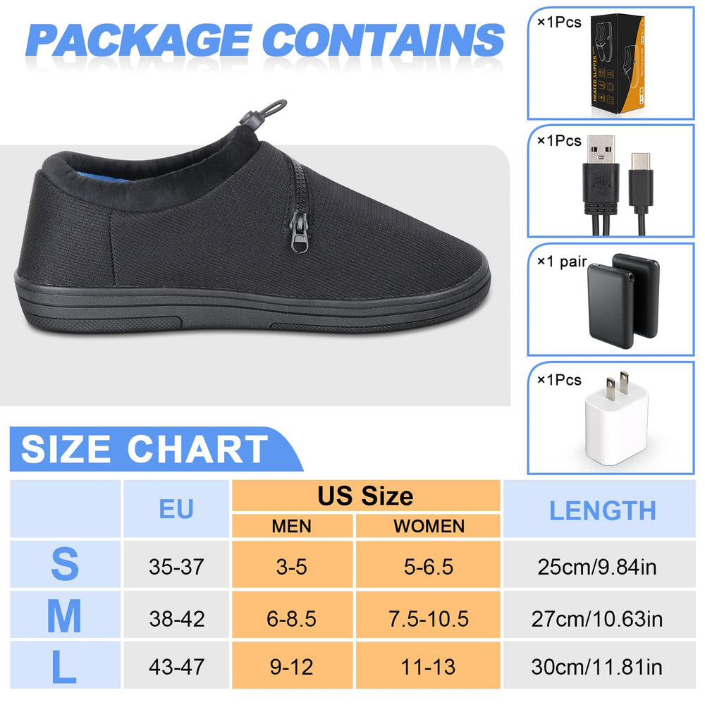 Amiable cordless heated slippers with rechargeable batteries for mobility.