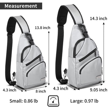 AMJ crossbody sling bag adjustable strap demonstrates customizable fit for front or back wear.