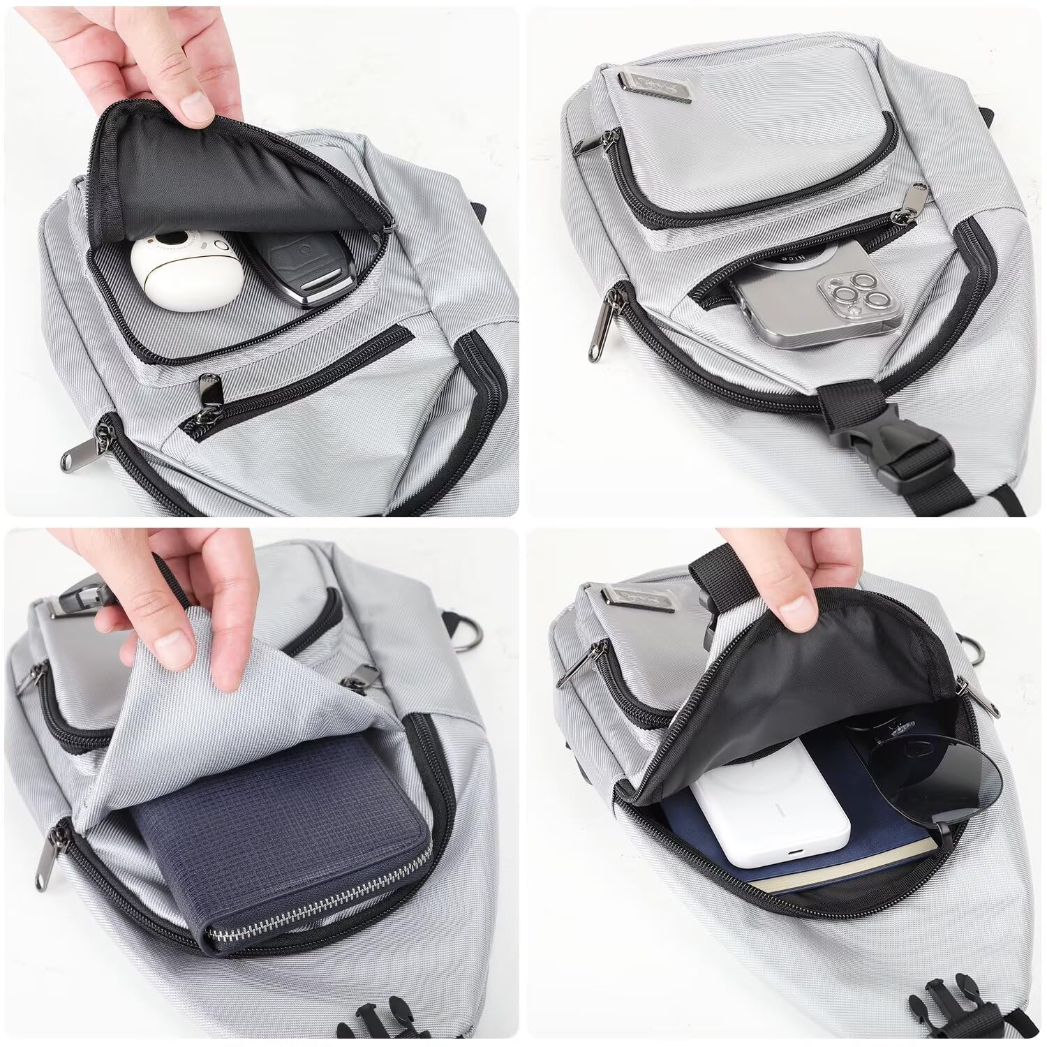 AMJ sling bag dimensions 14.3x9.05x4.3 inches for compact carry