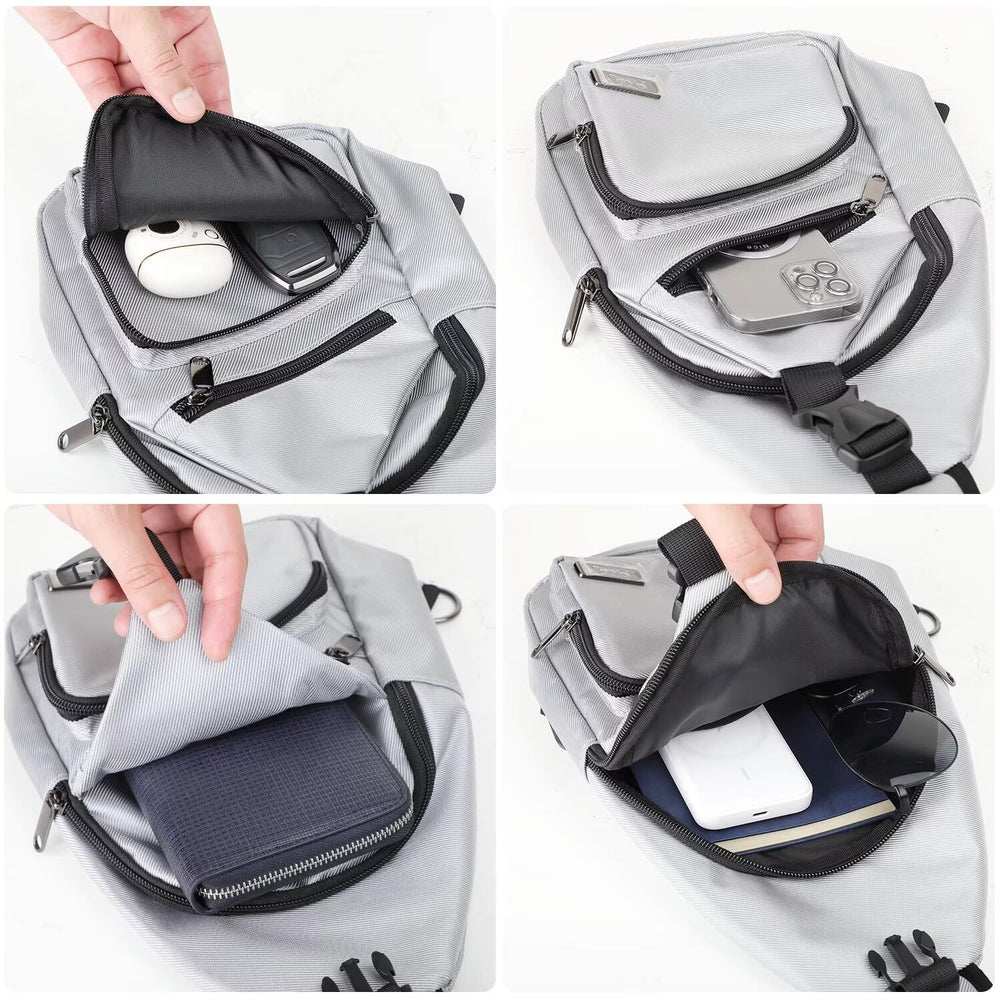 AMJ sling bag dimensions 14.3x9.05x4.3 inches for compact carry