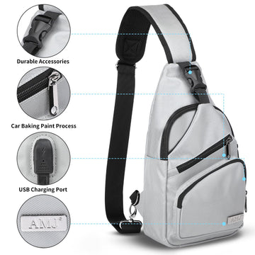 AMJ sling bag multi-pocket focuses on organized storage for phone, wallet, and keys.