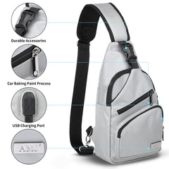 AMJ sling bag multi-pocket focuses on organized storage for phone, wallet, and keys.