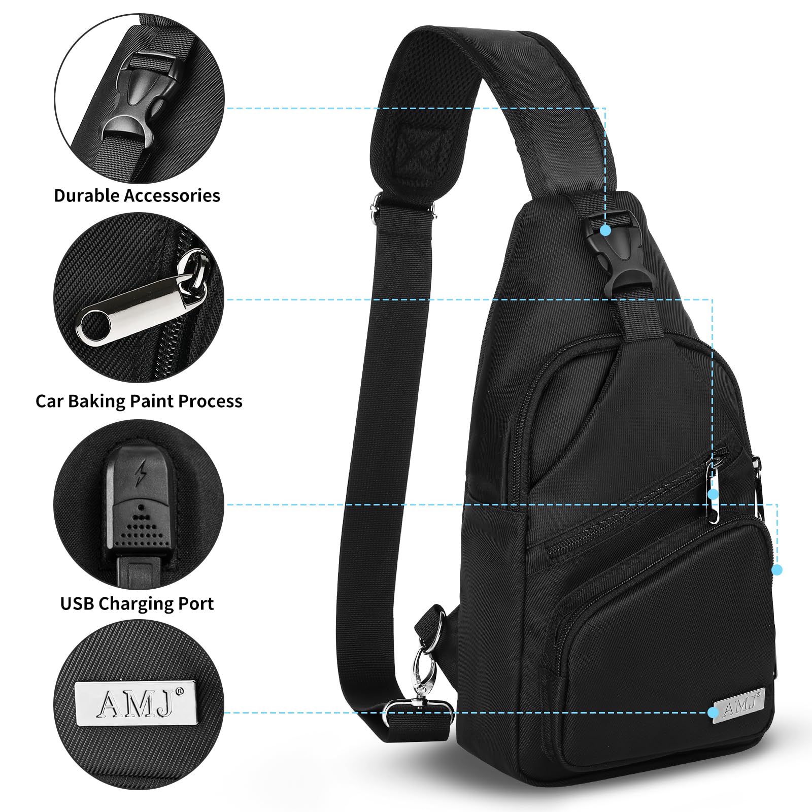 AMJ crossbody sling bag multiple pockets layout for organized essentials