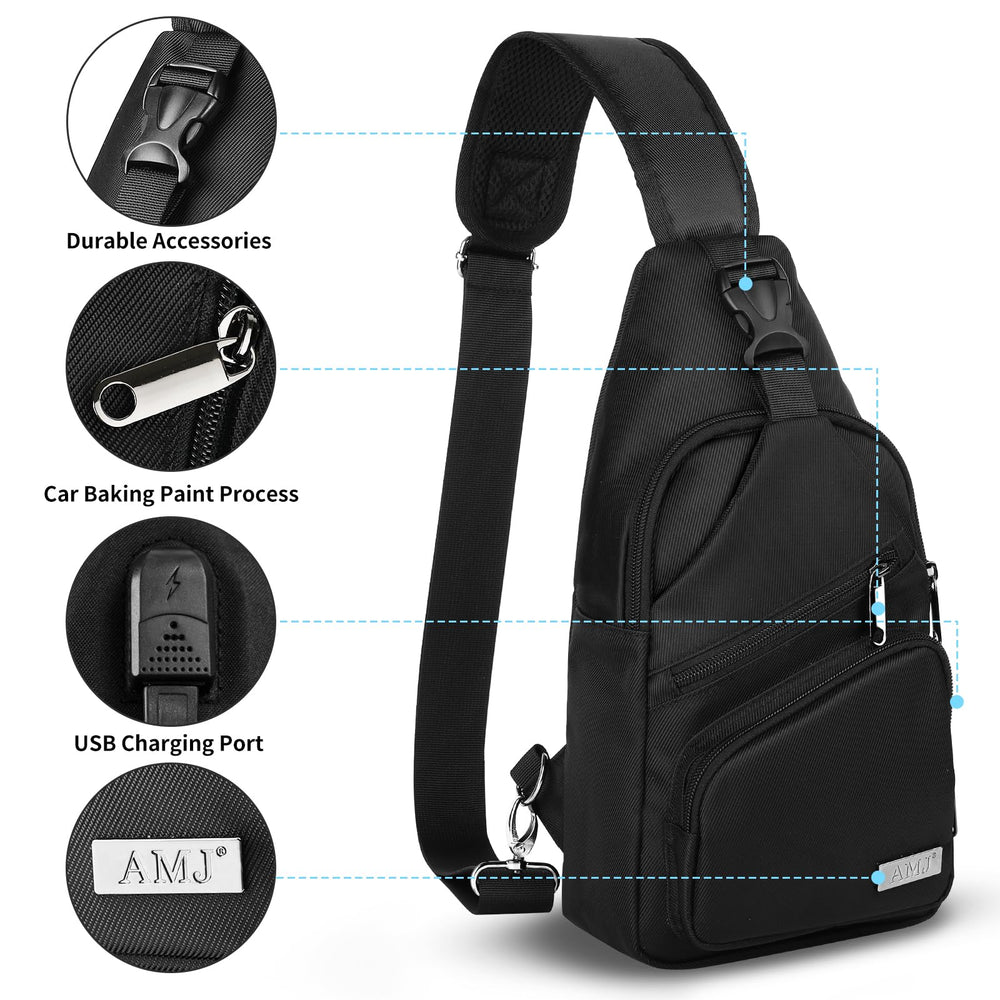 AMJ crossbody sling bag multiple pockets layout for organized essentials