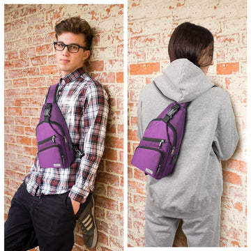 AMJ crossbody sling bag purple compact-dimensions 13-8x8-4-3 ideal for tight spaces and organizing essentials.