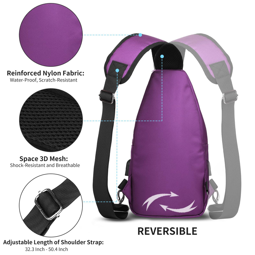 AMJ crossbody sling bag purple durable-nylon-material emphasizes long-lasting performance and rugged daily use.