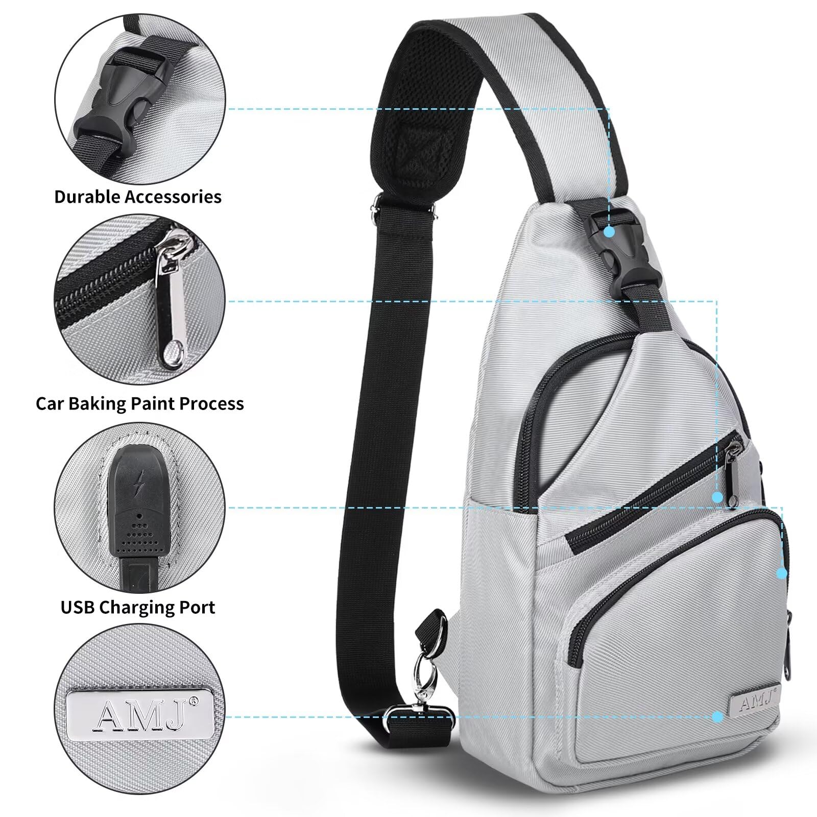 AMJ crossbody strap close-up showing adjustable length for versatile wear