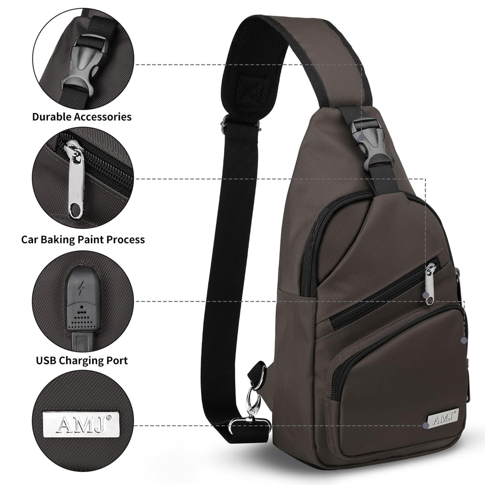 AMJ crossbody sling bag small brown adjustable straps enabling comfortable wear
