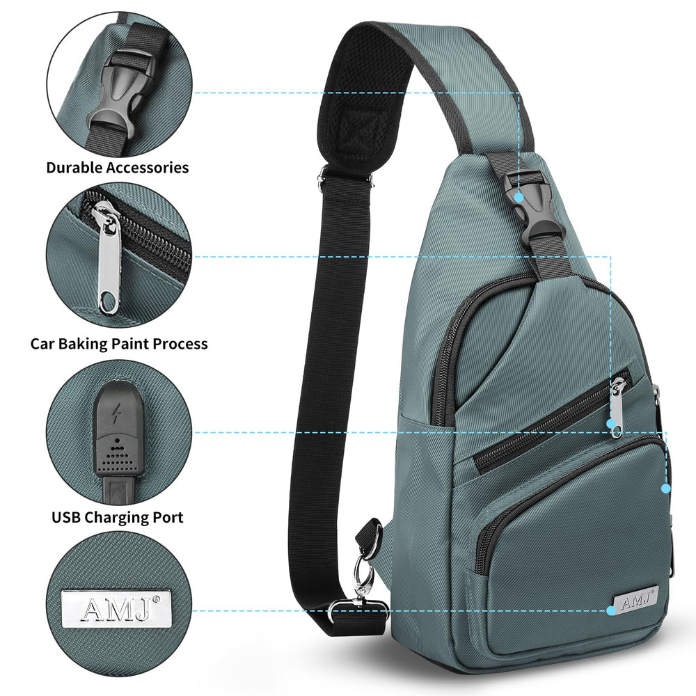 AMJ sling bag pocket organization keeps phone, wallet, and keys secure and easy to reach