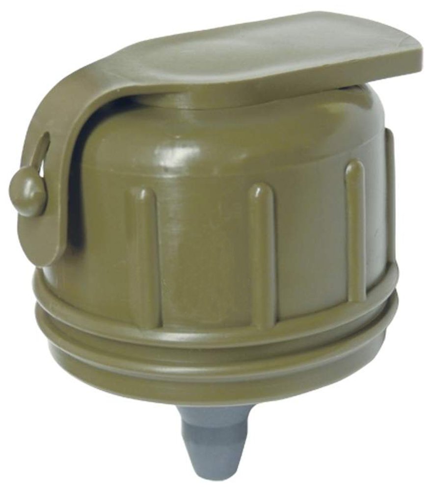 Ammo Can Man canteen cup in olive drab for handsfree hydration with standard canteens and gas mask hose