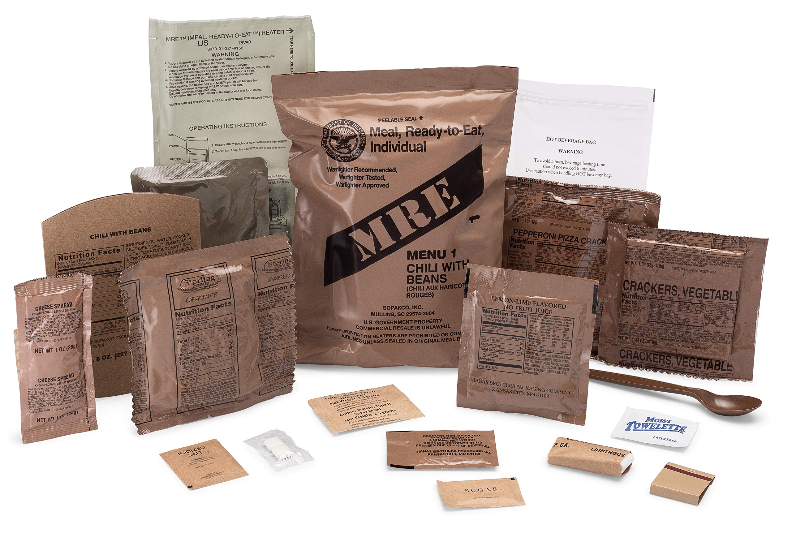 Genuine military MREs in a 4-pack, ideal for emergency kits and travel.
