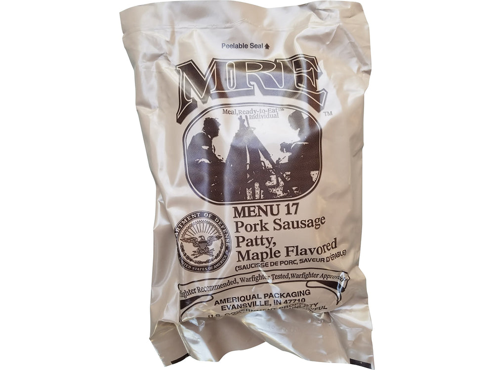 Ammo Can Man MRE Maple Pork Patty with 2018 inspection date, ideal for camping or emergency meals