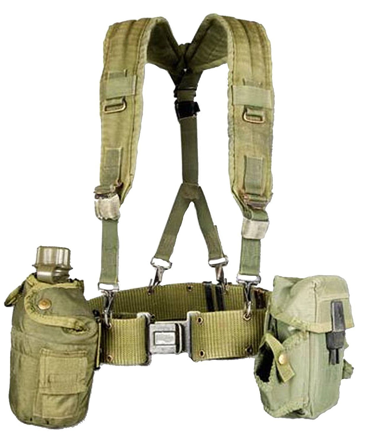 Ammo Can Man USGI suspender belt with 1qt canteen for hydration on the go