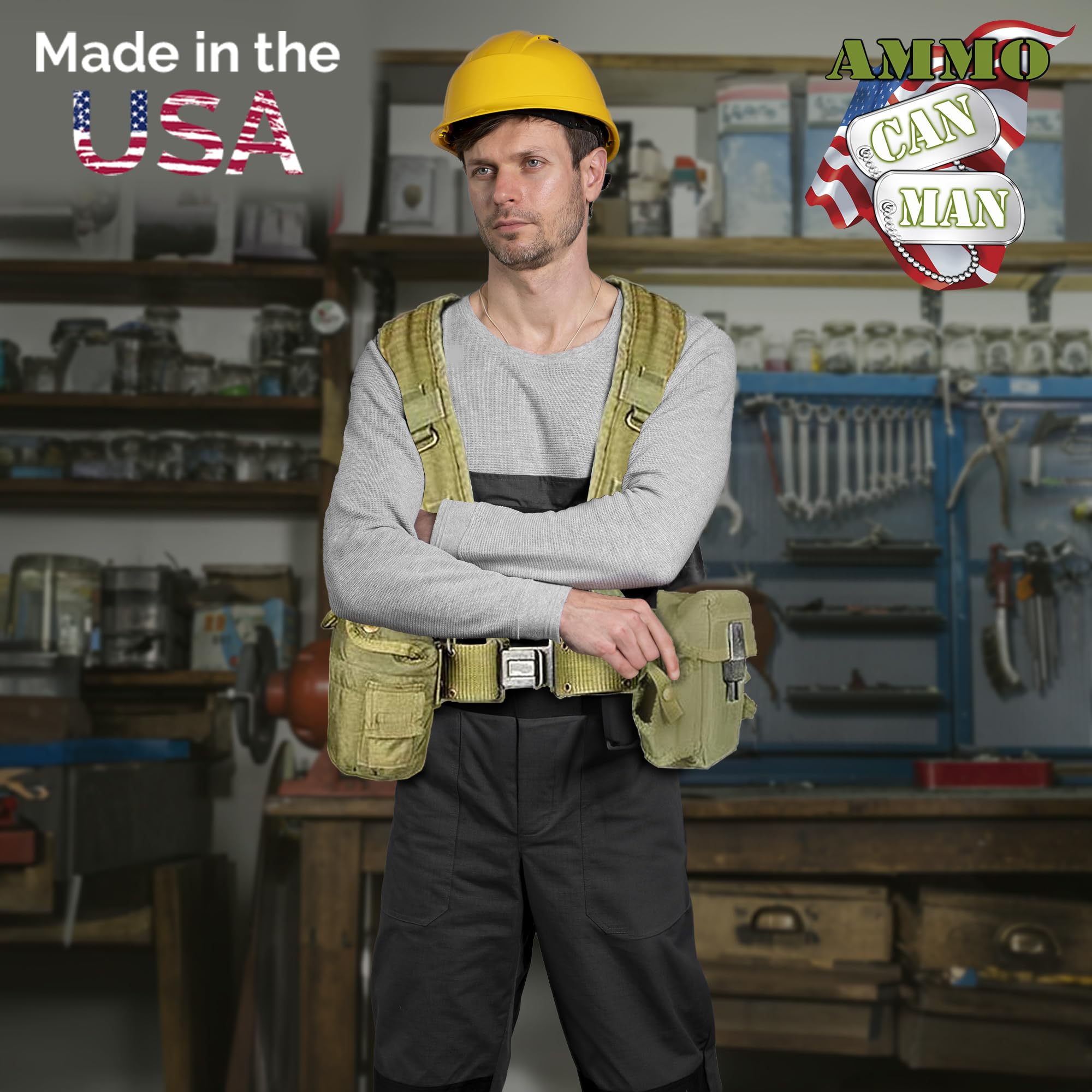 OD buckle detail on Ammo Can Man USGI suspender belt