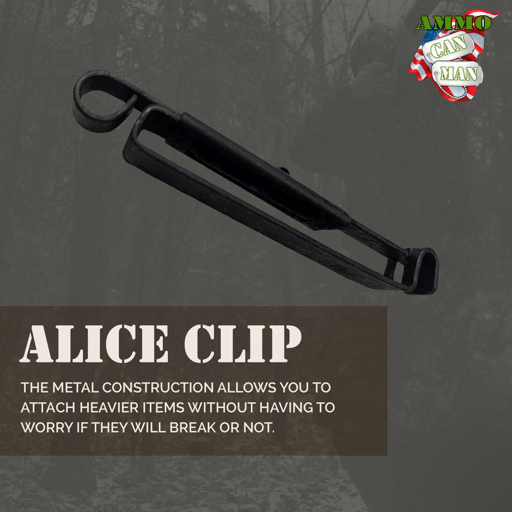 Ammo Can Man Alice Clip compatible with canteens and pouches for quick setups.