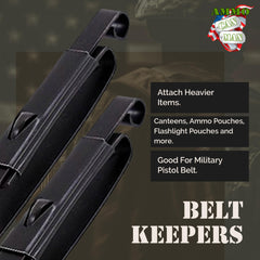 Ammo Can Man GI metal belt keepers provide stability on military pistol belts.