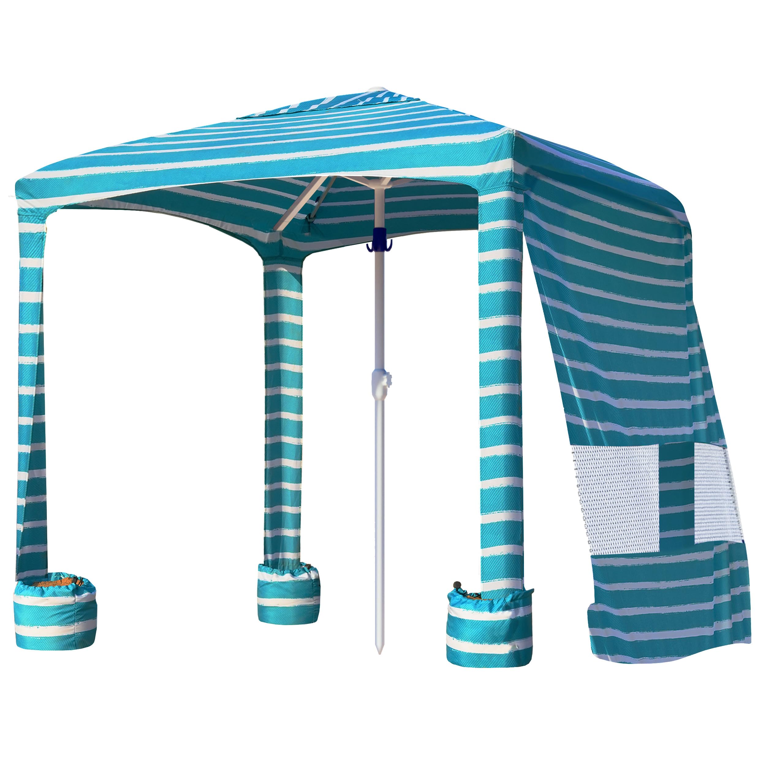 AMMSUN Beach Cabana front view with turquoise canopy for easy sun shade on the sand.