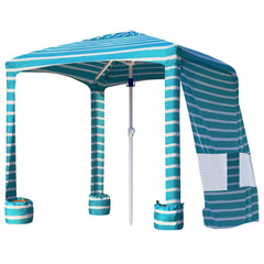 AMMSUN Beach Cabana front view with turquoise canopy for easy sun shade on the sand.