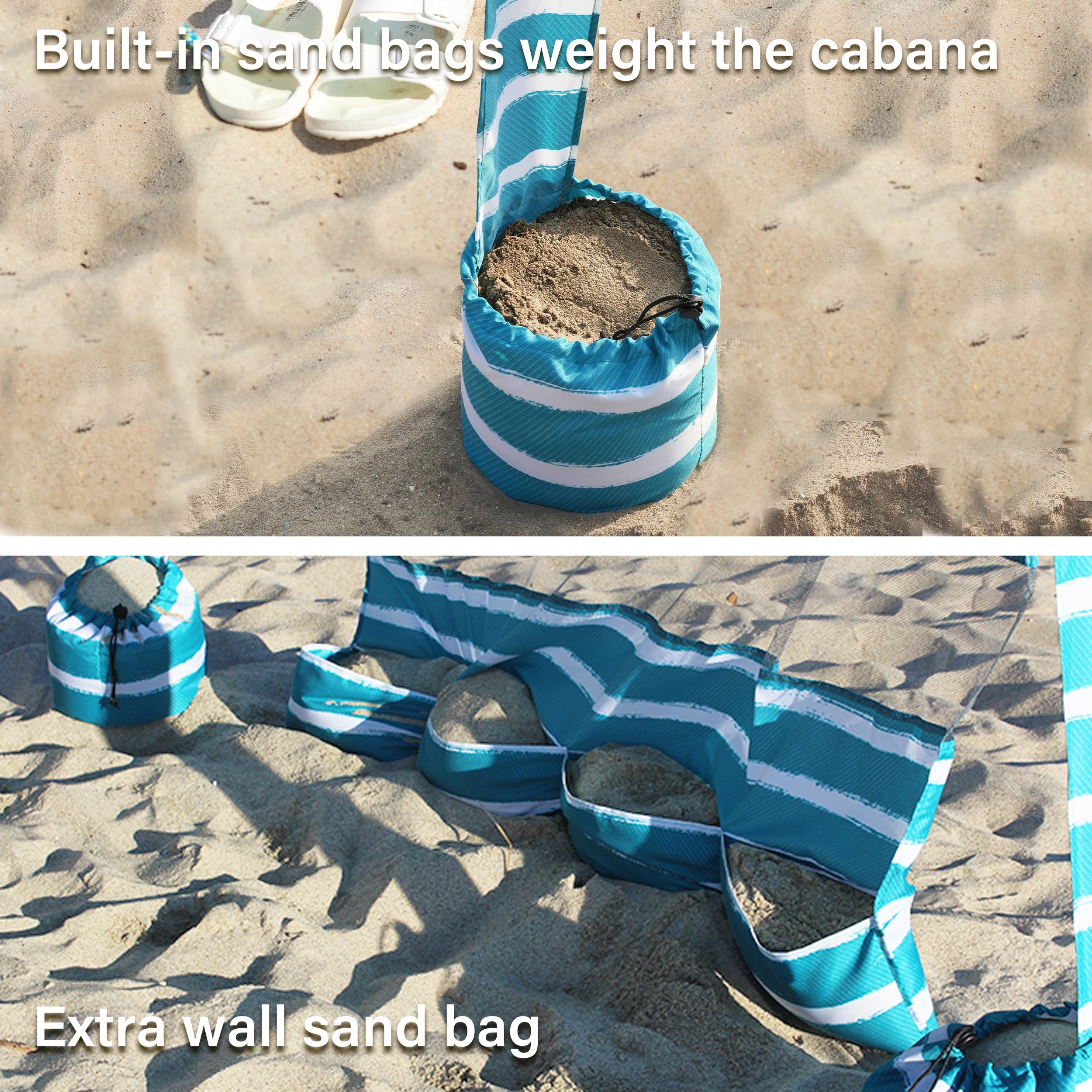 AMMSUN Beach Cabana pole assembly demonstrates sturdy 4-rib frame setup.