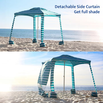 AMMSUN Beach Cabana pole assembly demonstrates sturdy 4-rib frame setup.