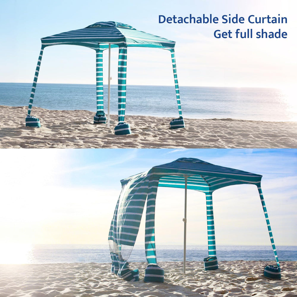 AMMSUN Beach Cabana pole assembly demonstrates sturdy 4-rib frame setup.