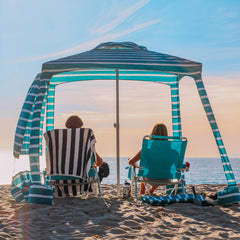 AMMSUN Beach Cabana setup in sand demonstrates quick setup and portable design.