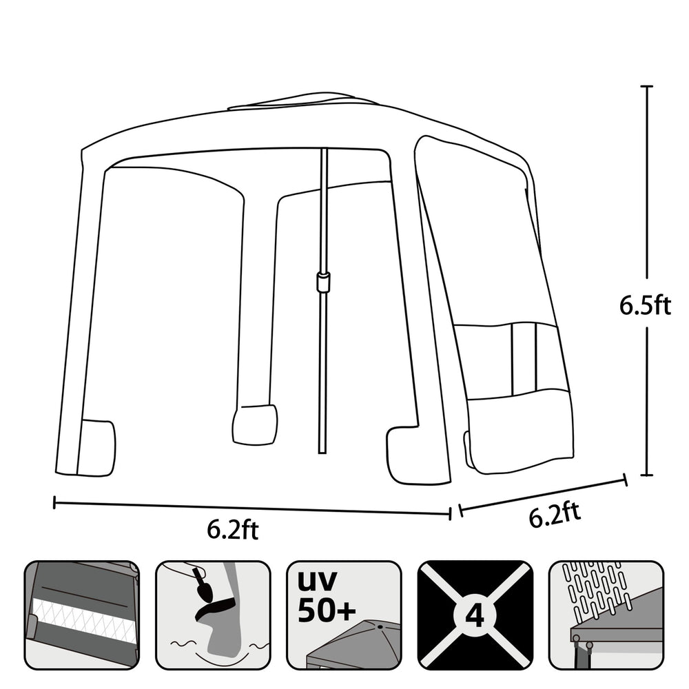 AMMSUN Beach Cabana side-wall detachable shows full-coverage shade option.