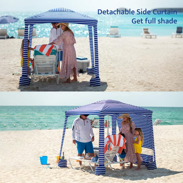 AMMSUN Beach Cabana removable sidewall adds adjustable shade and privacy options.
