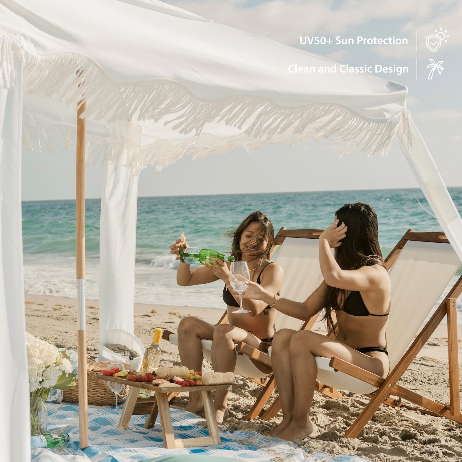 AMMSUN easy-set-up 3-minute cabana highlights quick shade after a busy day.