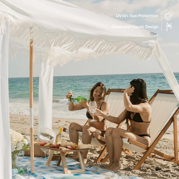 AMMSUN easy-set-up 3-minute cabana highlights quick shade after a busy day.