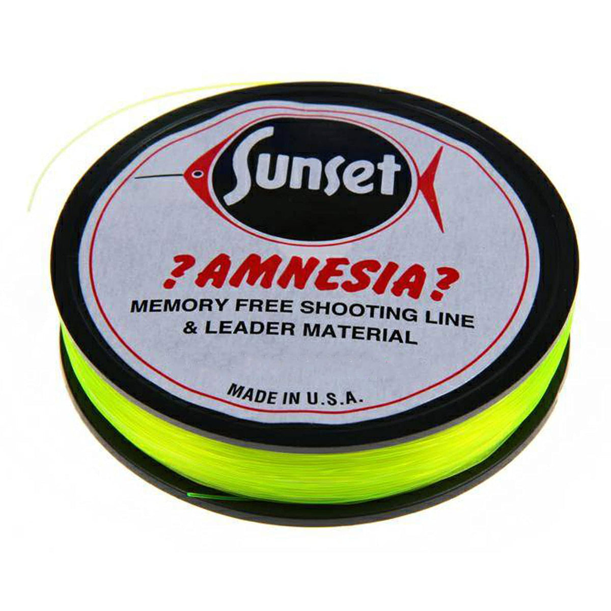 Amnesia Memory Free monofilament line in fluorescent green, high visibility for shooting, running, and indicators.