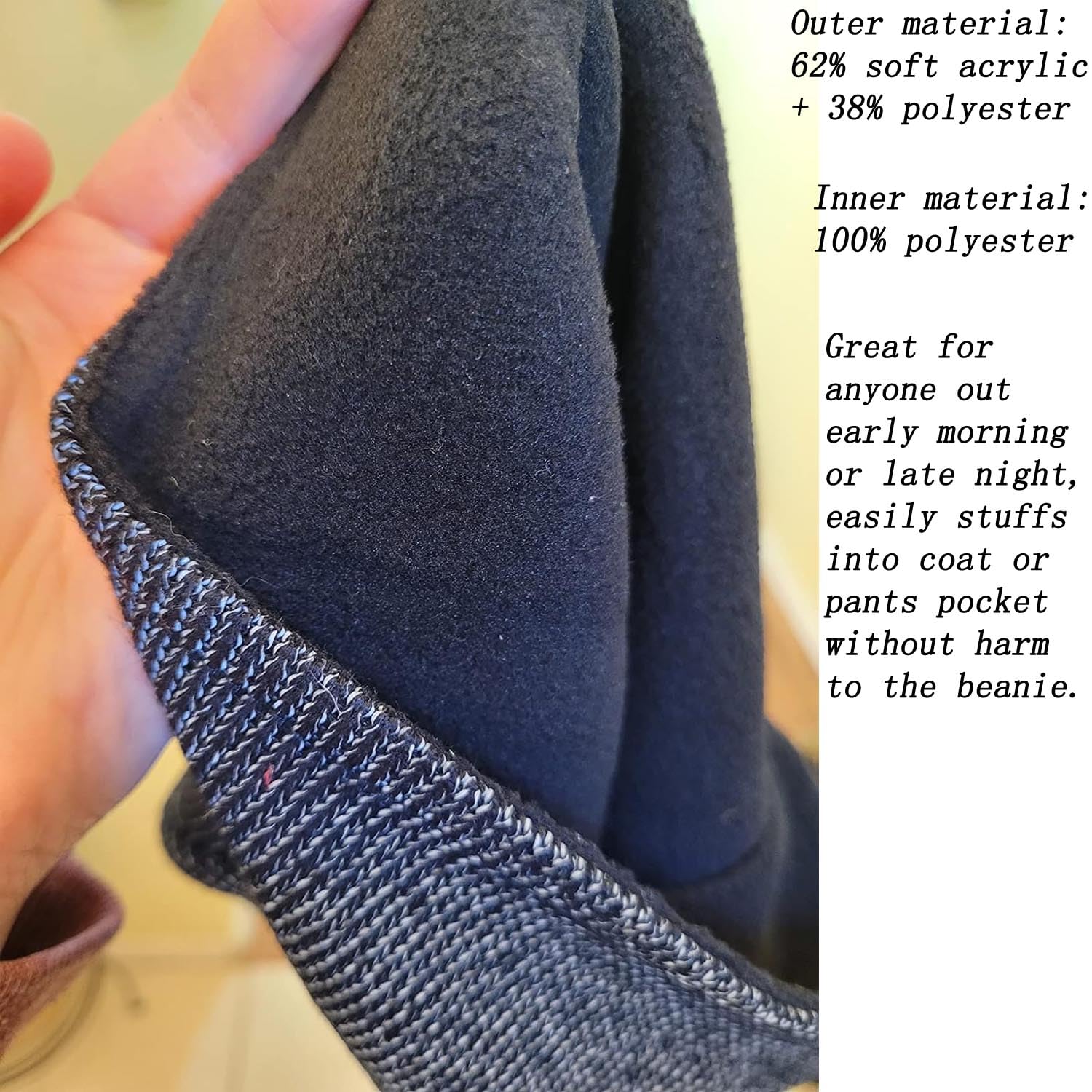 AMNQUERXUS reflective beanie demonstrates adjustable, slip-free fit