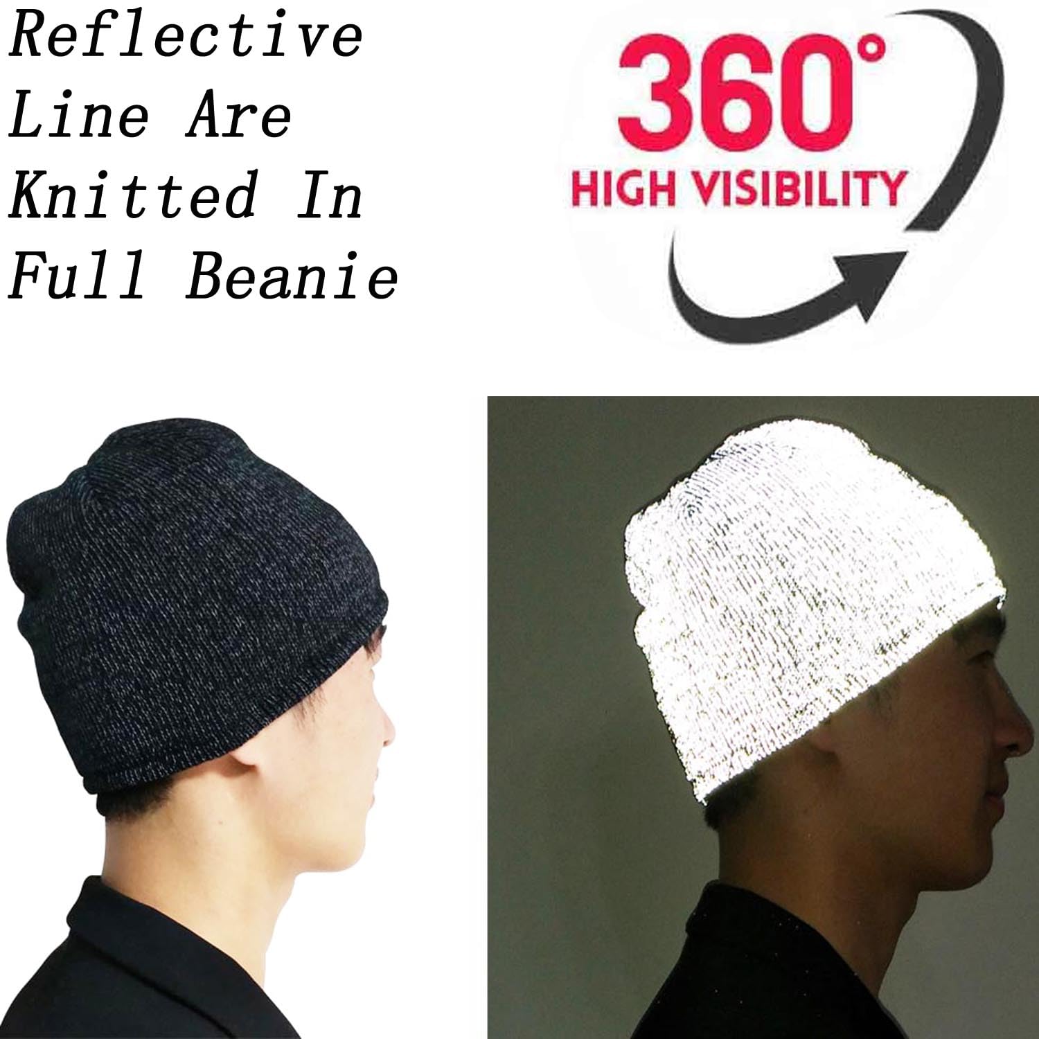 AMNQUERXUS reflective beanie fabric closeup reveals soft acrylic blend