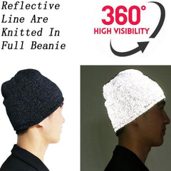 AMNQUERXUS reflective beanie fabric closeup reveals soft acrylic blend
