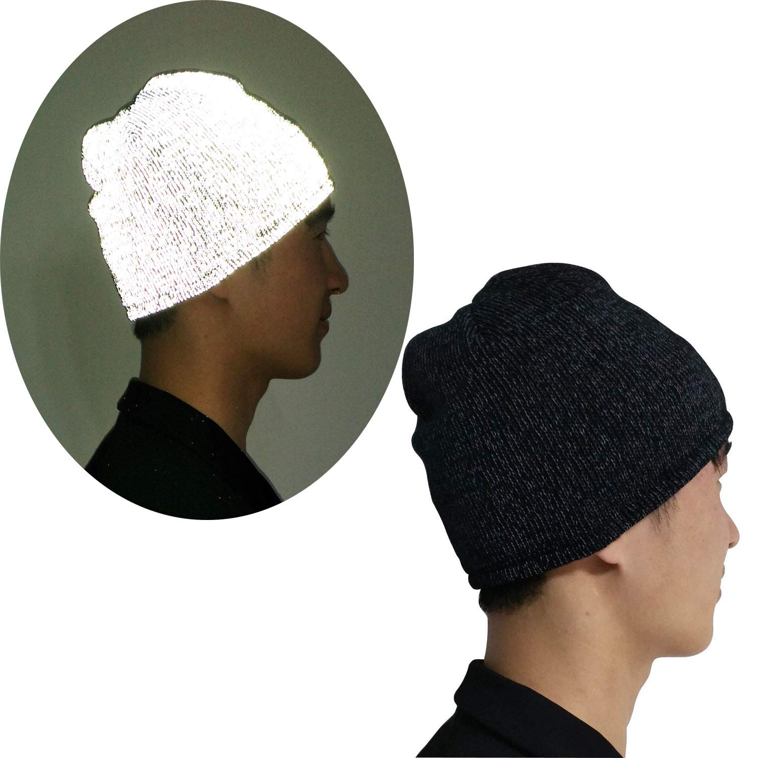 AMNQUERXUS reflective beanie shows full hat coverage for nighttime visibility