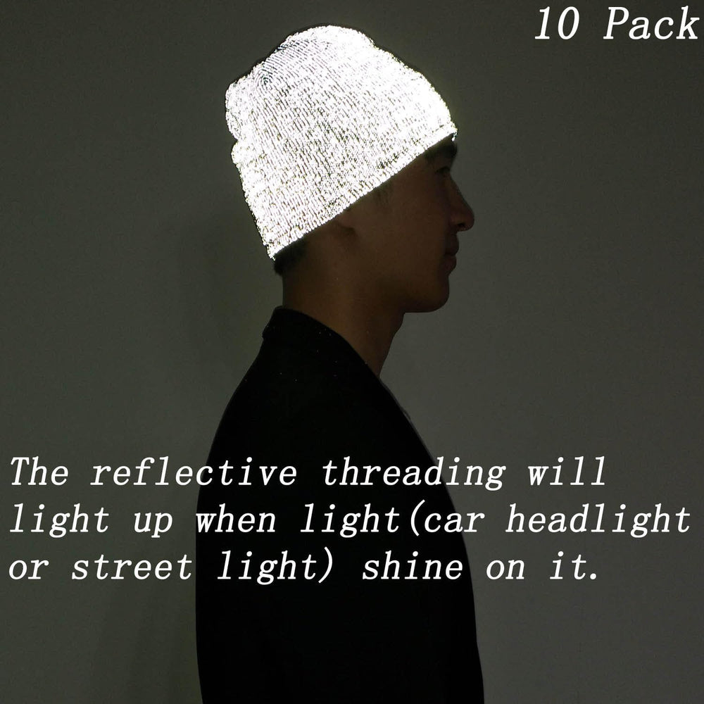 AMNQUERXUS reflective beanie glows under nighttime headlights for safety