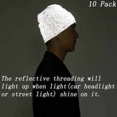 AMNQUERXUS reflective beanie glows under nighttime headlights for safety