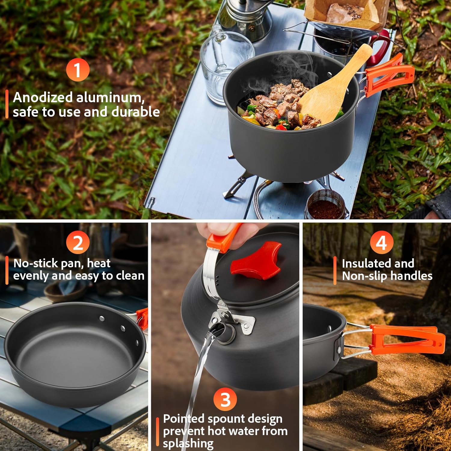 Amomb BPA-free bowls offer lightweight portions for camp meals.