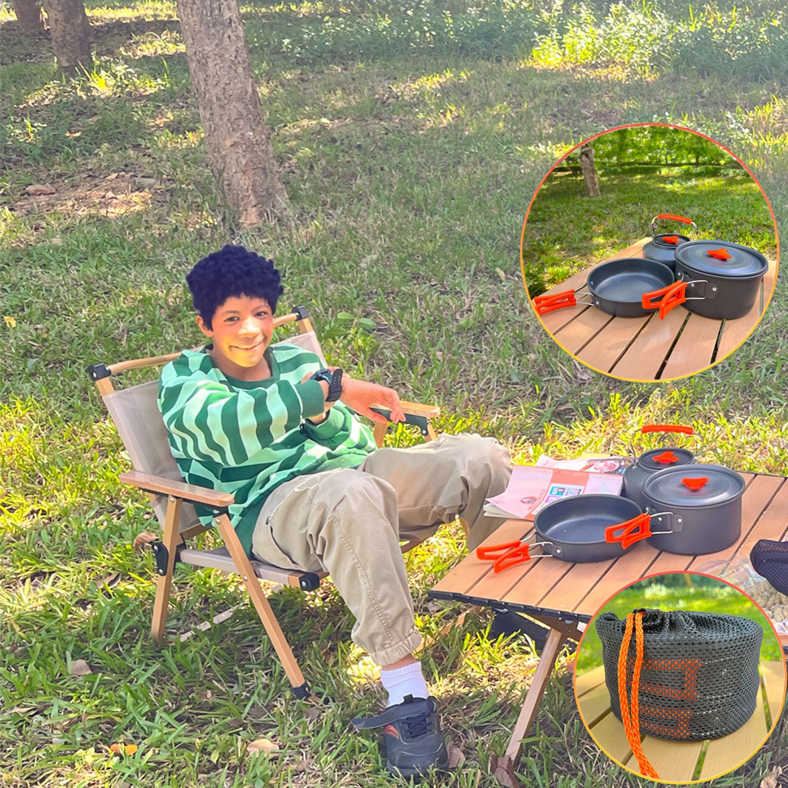 Amomb nesting design reduces pack space by 40% for trips.