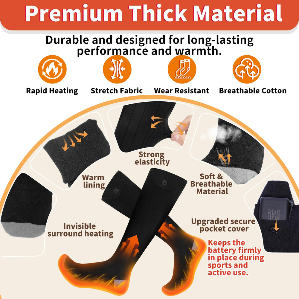 Amortherapie heated socks illustrate four adjustable heat settings for customizable comfort.