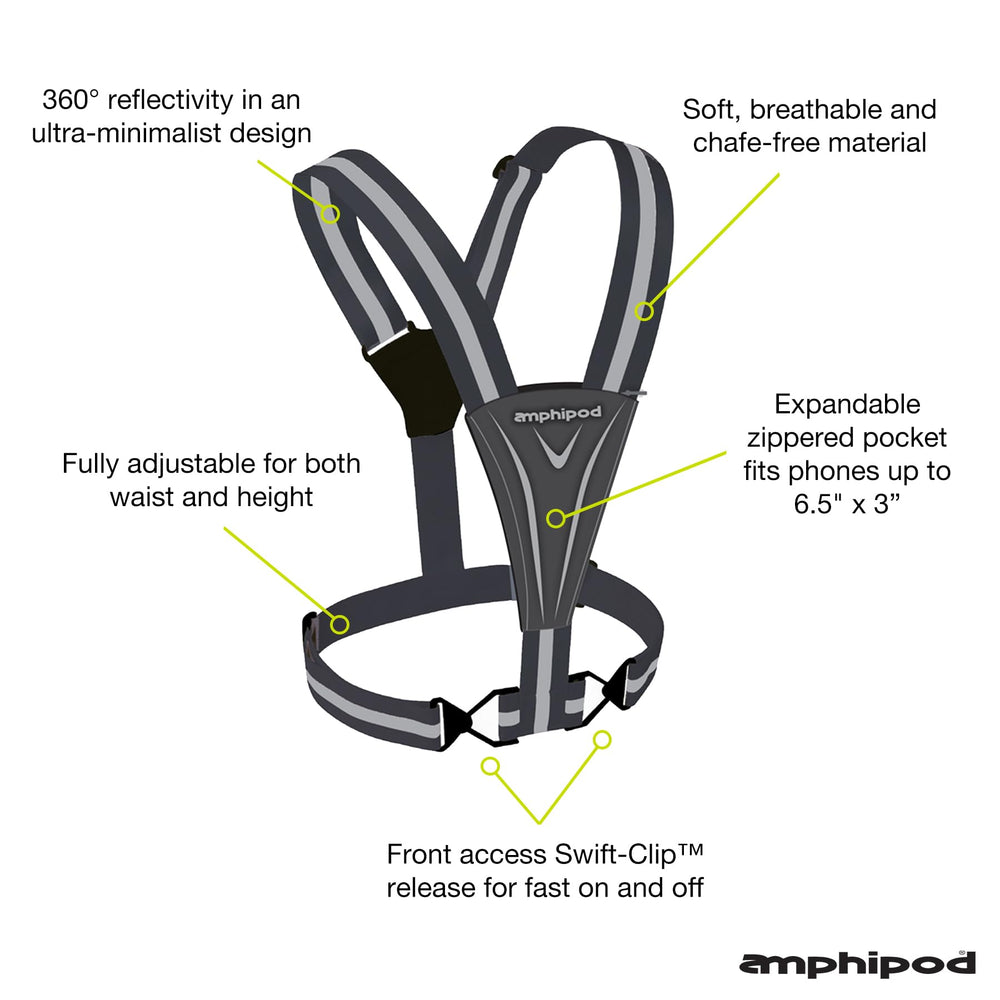 Amphipod Xinglet Sumo Pocket highlights 360-degree reflective coverage for evening and dawn safety.