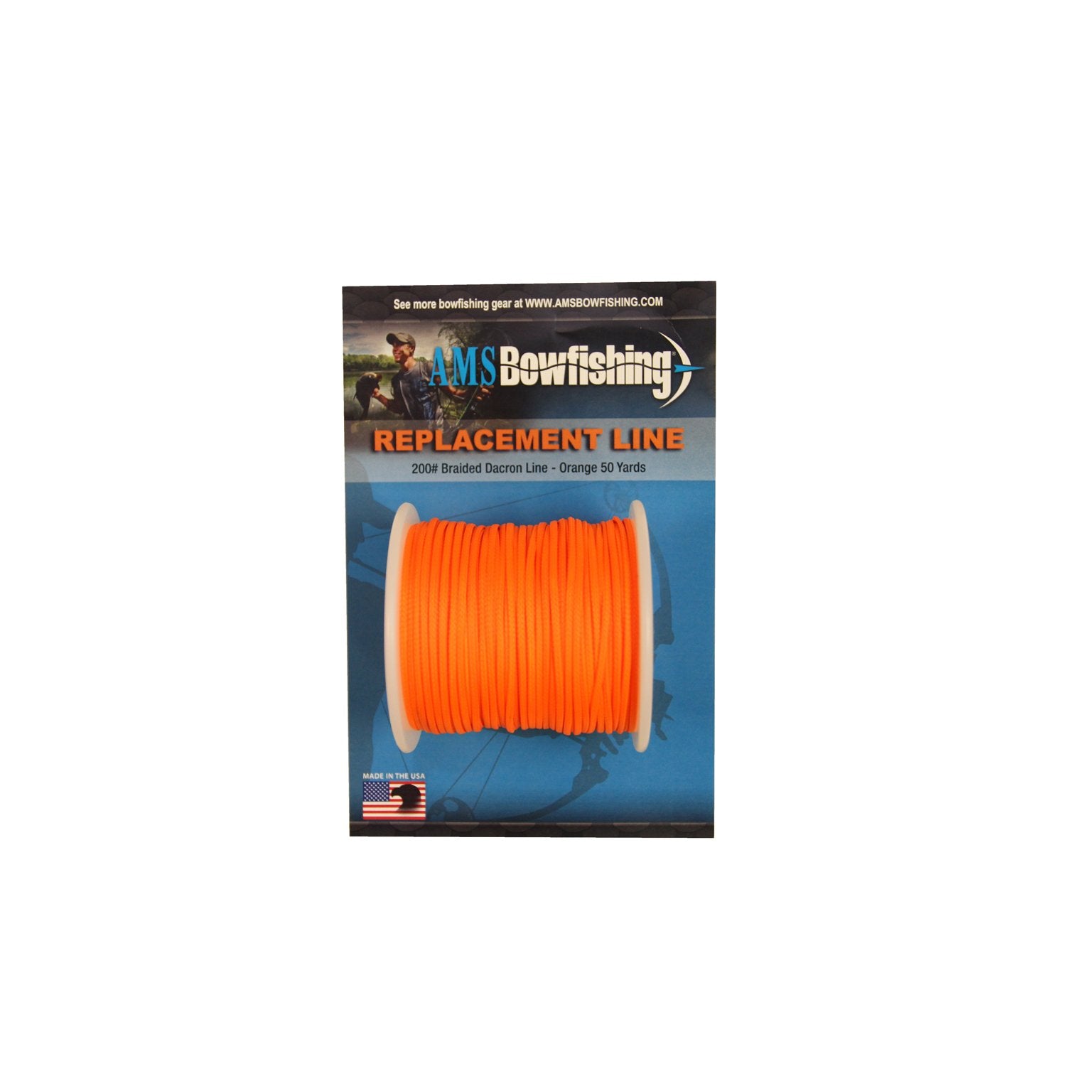 AMS Bowfishing orange braided Dacron line improves visibility for muddy-water retrieves