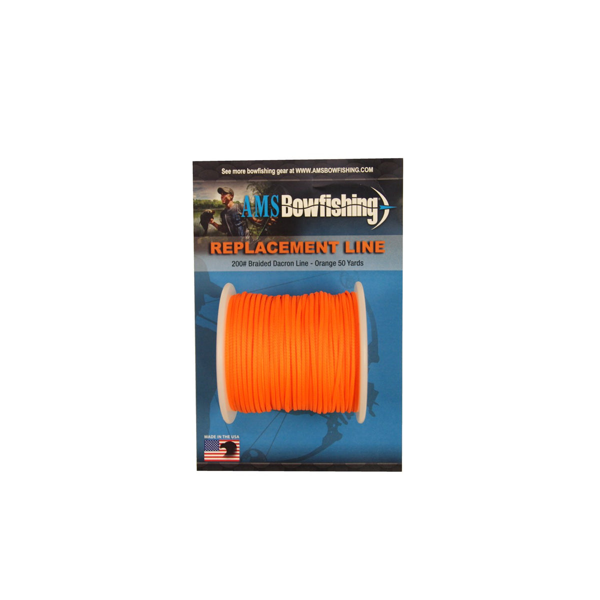 AMS Bowfishing orange braided Dacron line improves visibility for muddy-water retrieves