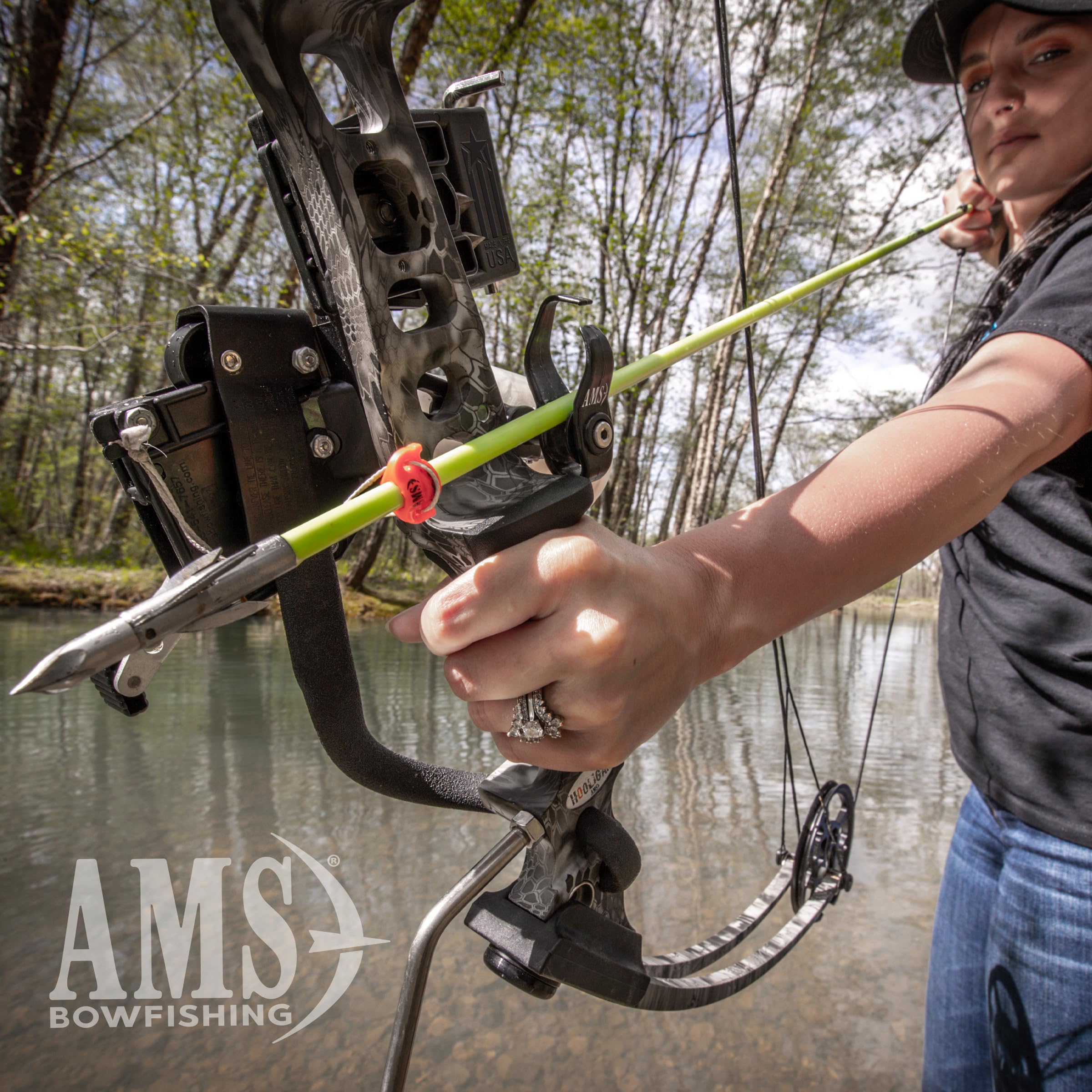 AMS Bowfishing Tidal Wave Arrow Rest matte finish reveals durable USA-made construction.