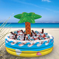Amscan palm tree inflatable cooler used as ice and beverage station at events.